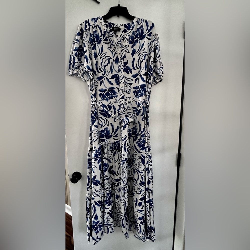 Blue Floral V-Neck Dress